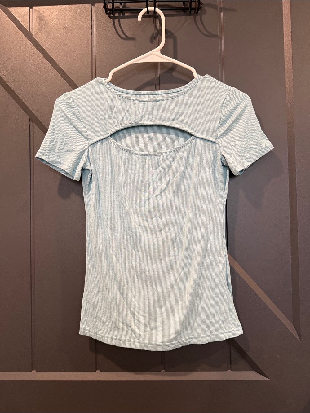 SHEIN Light Blue Short Sleeve Top with front Cutout